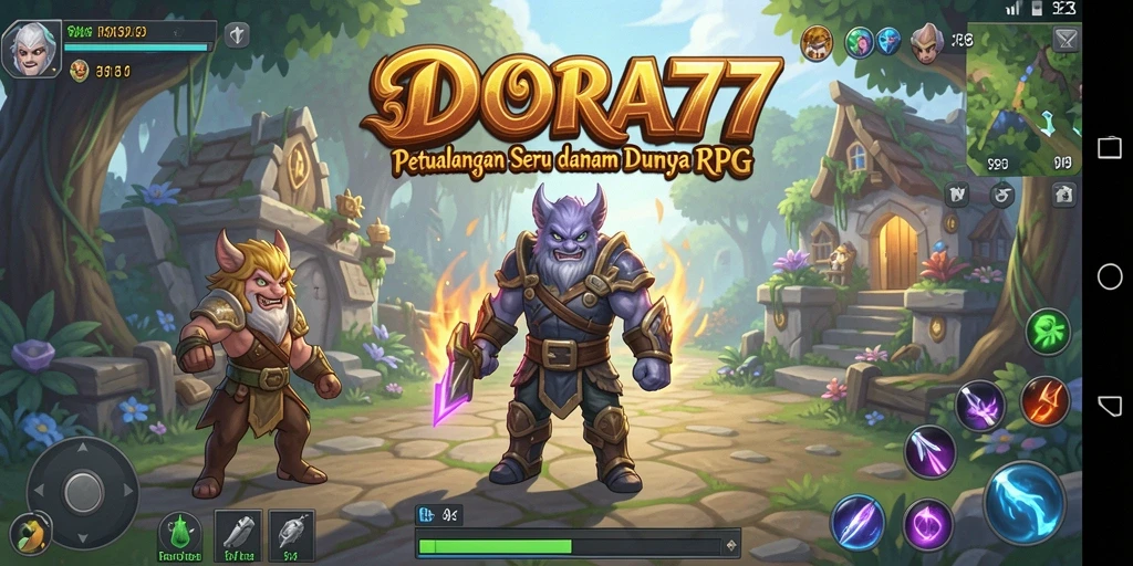 Tampilan gameplay DORA77 yang menampilkan pertarungan epik dan eksplorasi dunia.